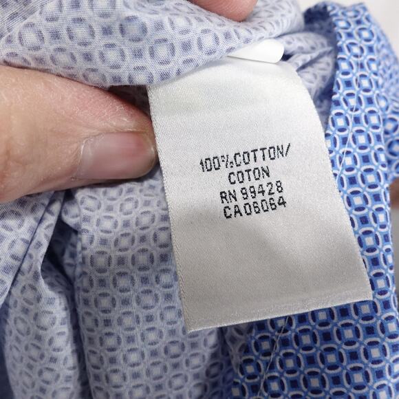 Bugatchi Shirt Mens 2XL Blue Geometric Shaped Fit Long Sleeve Button Up - Picture 8 of 9